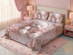 Magic Nights Rosy Teddy 7D Bedsheet - (Pink)