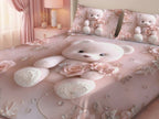 Magic Nights Rosy Teddy 7D Bedsheet - (Pink)