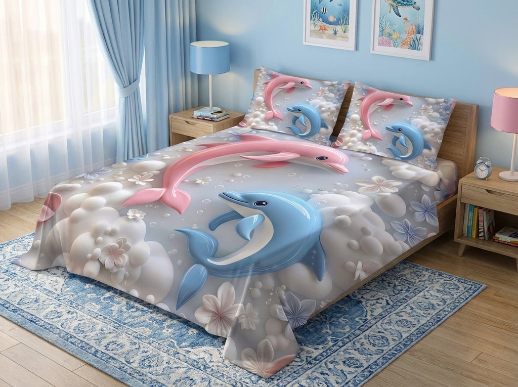 Magic Nights Ocean Bliss 7D Bedsheet - (Sky Blue)