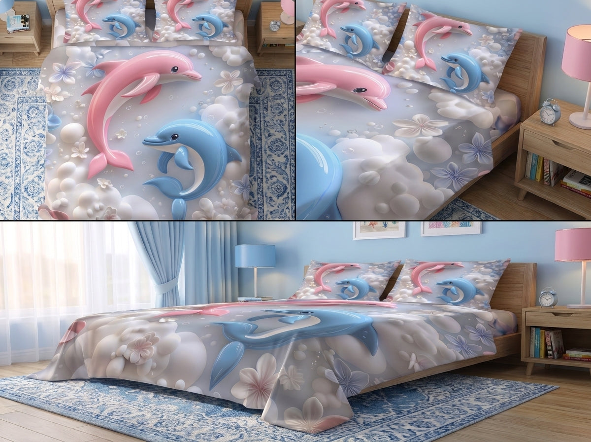 Magic Nights Ocean Bliss 7D Bedsheet - (Sky Blue)