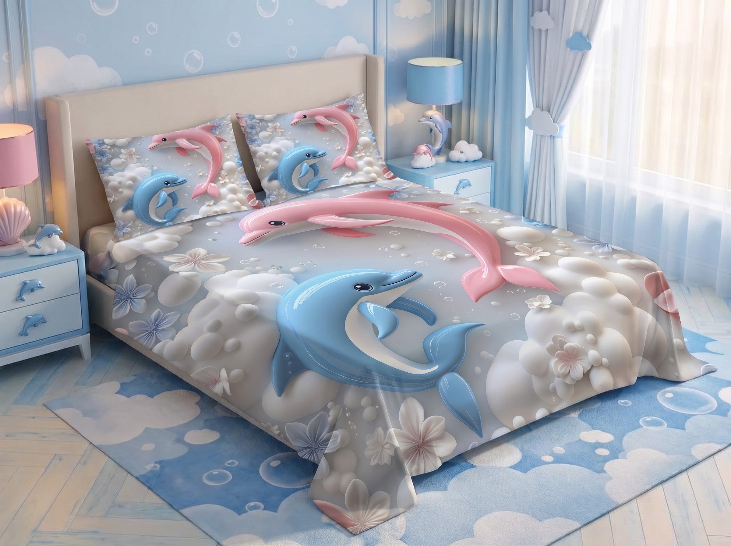 Magic Nights Ocean Bliss 7D Bedsheet - (Sky Blue)
