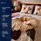 Blush Hibiscus Printed Faux Quilted Bedsheet Set (Cream)