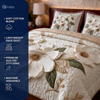 Pearl Magnolia Printed Faux Quilt Bedsheet Set (Ivory)