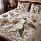 Pearl Magnolia Printed Faux Quilt Bedsheet Set (Ivory)