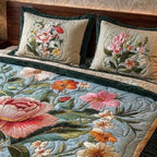 Blooming Meadow Printed Faux Quilt Bedsheet Set (Sky Blue)