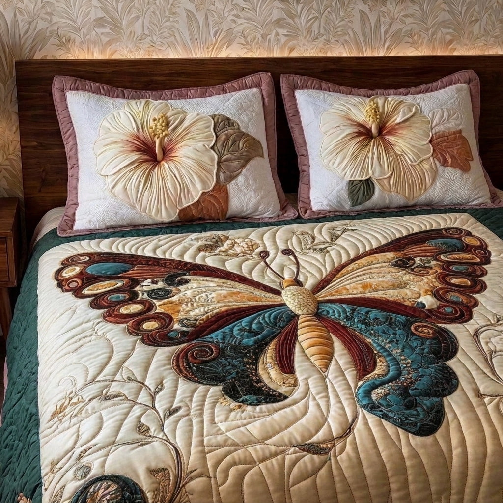 Royal Monarch Printed Faux Quilt Bedsheet Set (Cream)