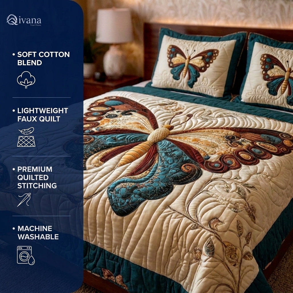 Royal Monarch Printed Faux Quilt Bedsheet Set (Cream)