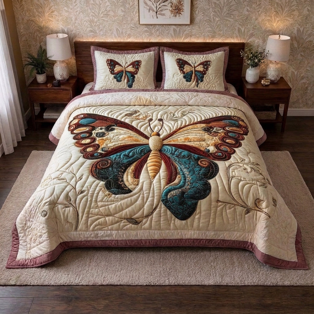 Royal Monarch Printed Faux Quilt Bedsheet Set (Cream)