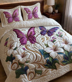 Amethyst Flutter Printed Faux Quilt Bedsheet Set (Ivory)