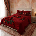 Crimson Blossom Crochet Print Bedsheet Set (Wine Red)