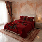 Crimson Blossom Crochet Print Bedsheet Set (Wine Red)