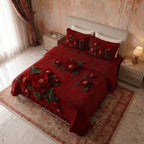 Crimson Blossom Crochet Print Bedsheet Set (Wine Red)