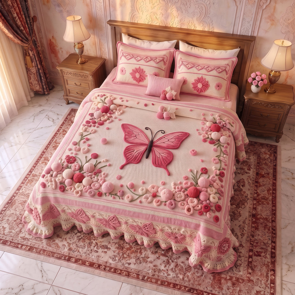 Rosé Flutter Crochet Print Bedsheet Set (Baby Pink)