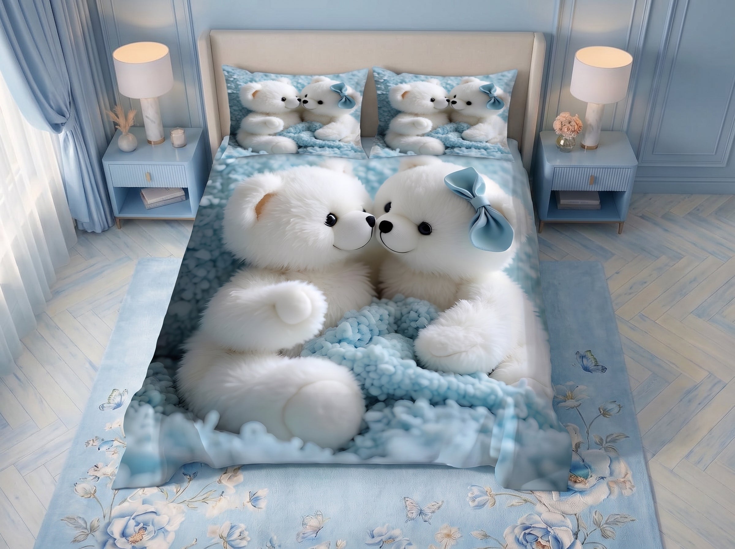 Magic Nights Polar Hug 7D Bedsheet - (Blue)