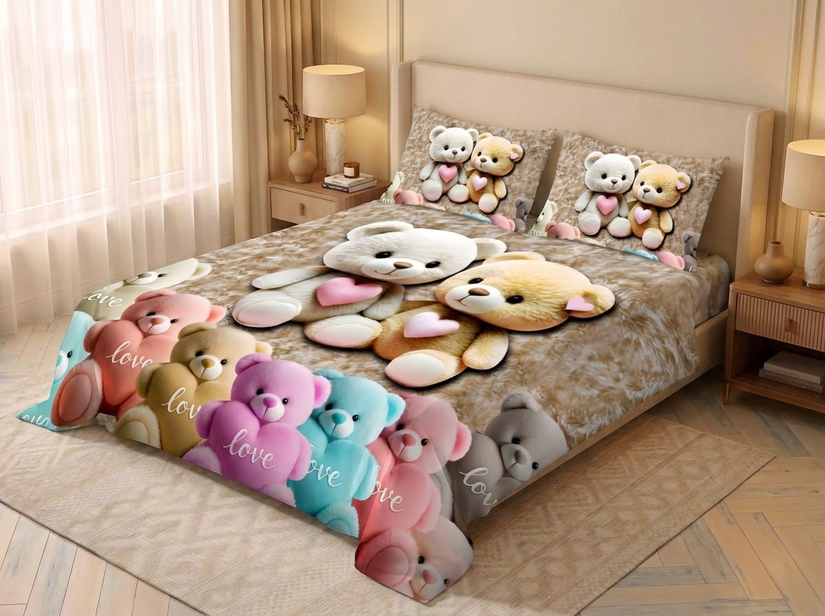 Magic Nights Teddy Parade 7D Bedsheet - (Beige)