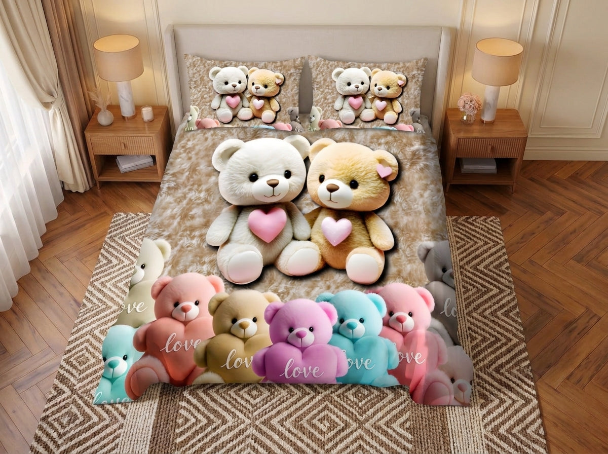 Magic Nights Teddy Parade 7D Bedsheet - (Beige)