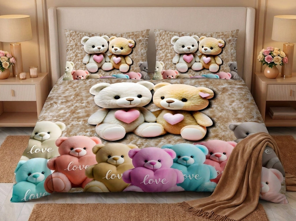 Magic Nights Teddy Parade 7D Bedsheet - (Beige)