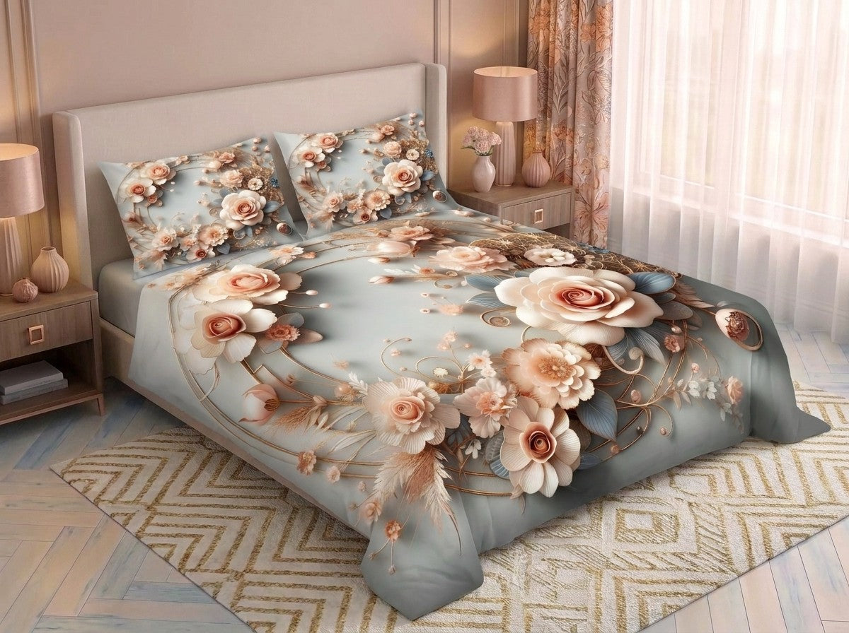 Magic Nights Bloom Pearl 7D Bedsheet - (Grey)