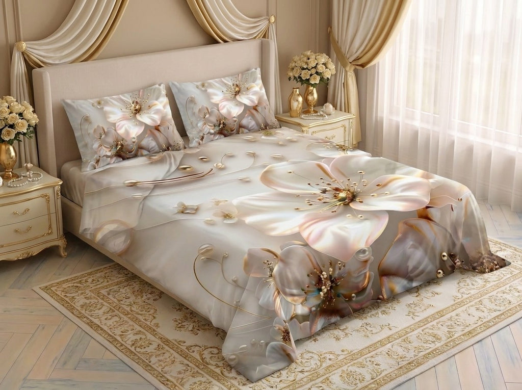 Magic Nights Petal Grace 7D Bedsheet - (Cream)