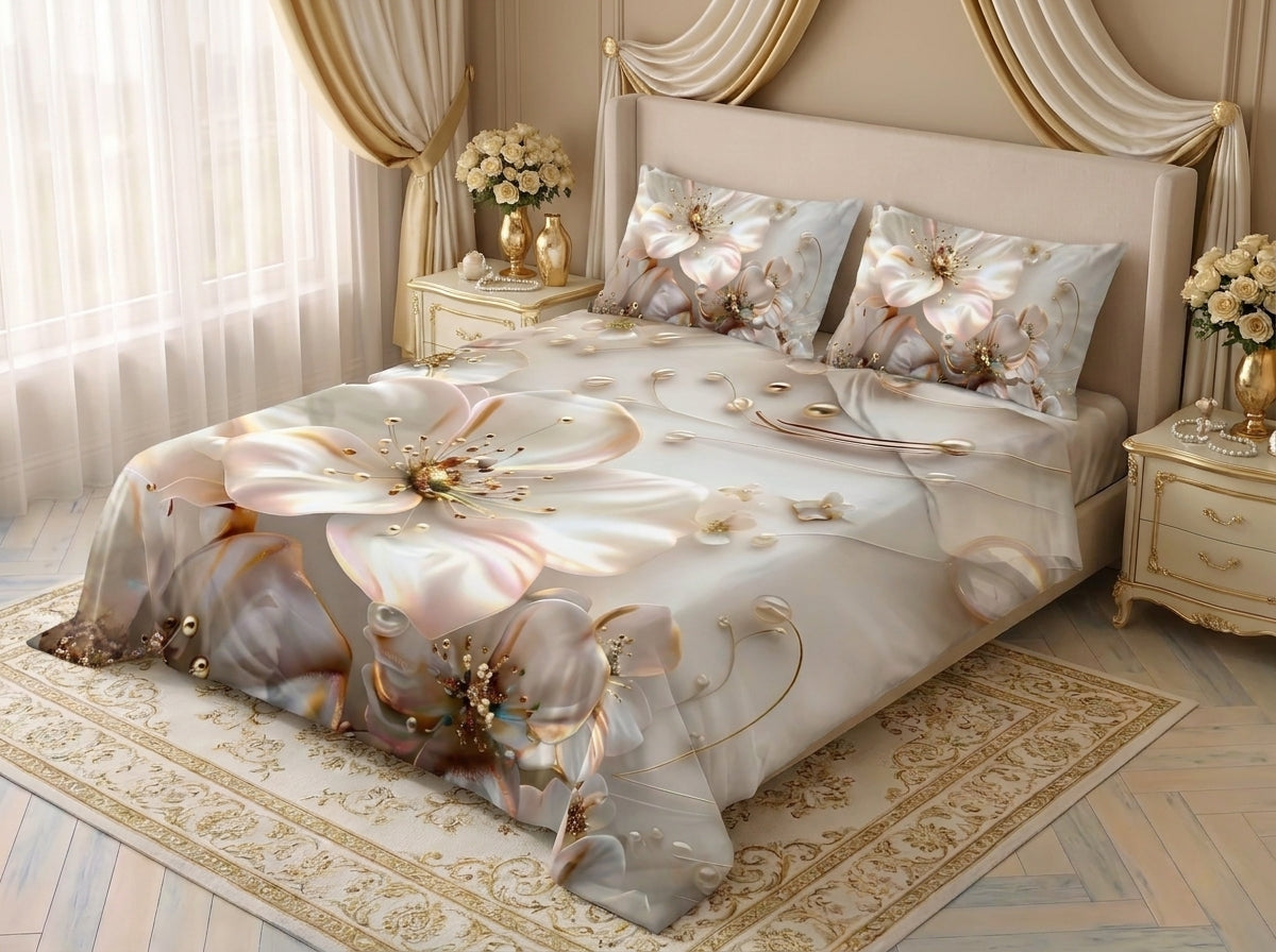 Magic Nights Petal Grace 7D Bedsheet - (Cream)