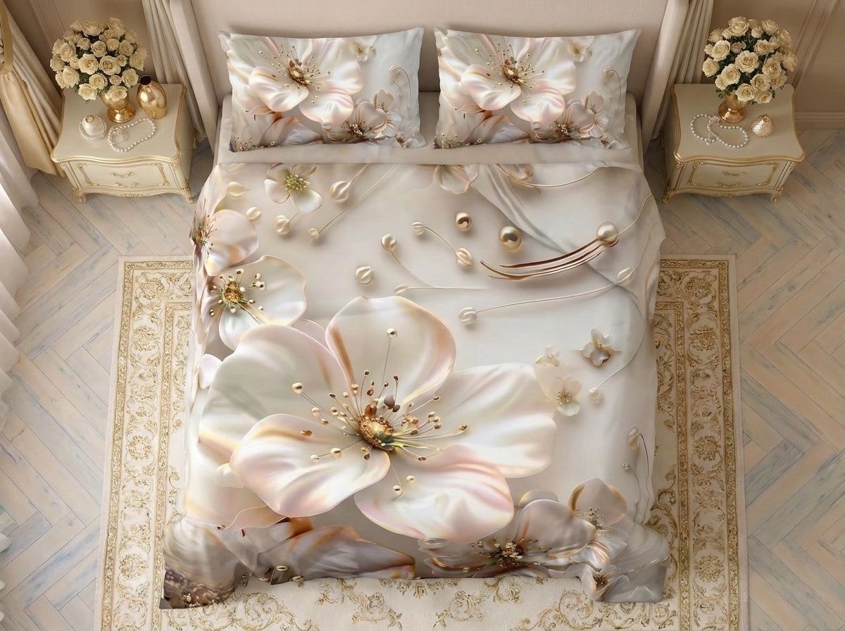Magic Nights Petal Grace 7D Bedsheet - (Cream)