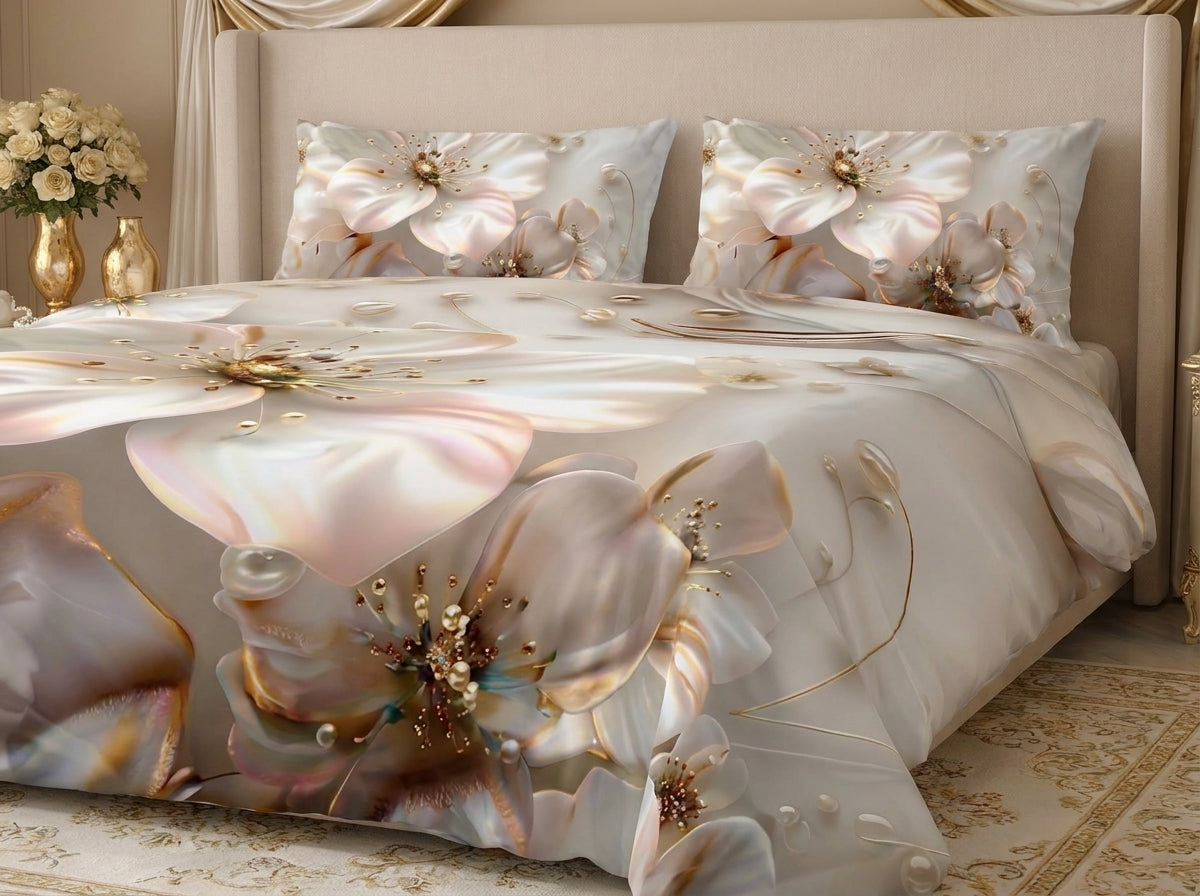 Magic Nights Petal Grace 7D Bedsheet - (Cream)