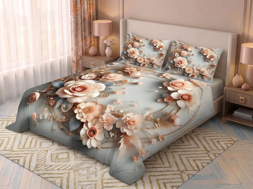 Magic Nights Bloom Pearl 7D Bedsheet - (Grey)