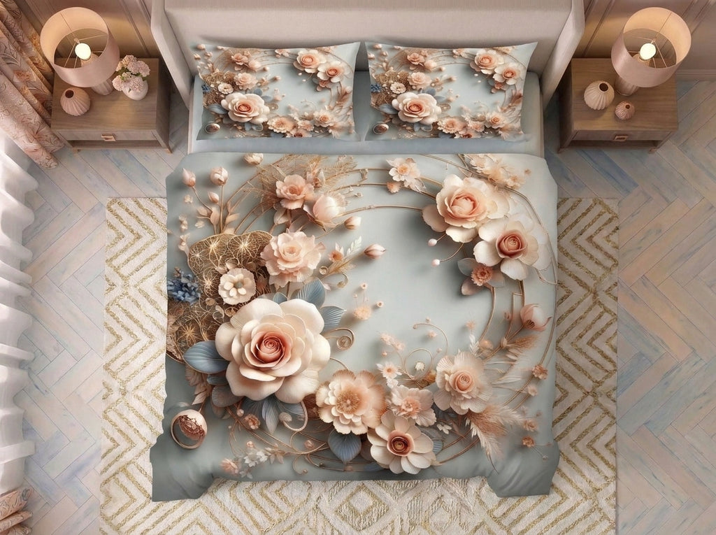 Magic Nights Bloom Pearl 7D Bedsheet - (Grey)
