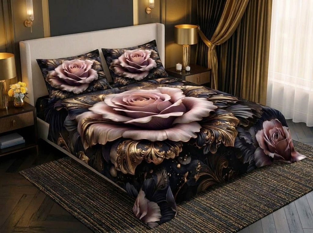 Magic Nights Velvet Rose 7D Bedsheet - (Black)