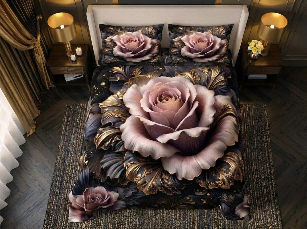 Magic Nights Velvet Rose 7D Bedsheet - (Black)