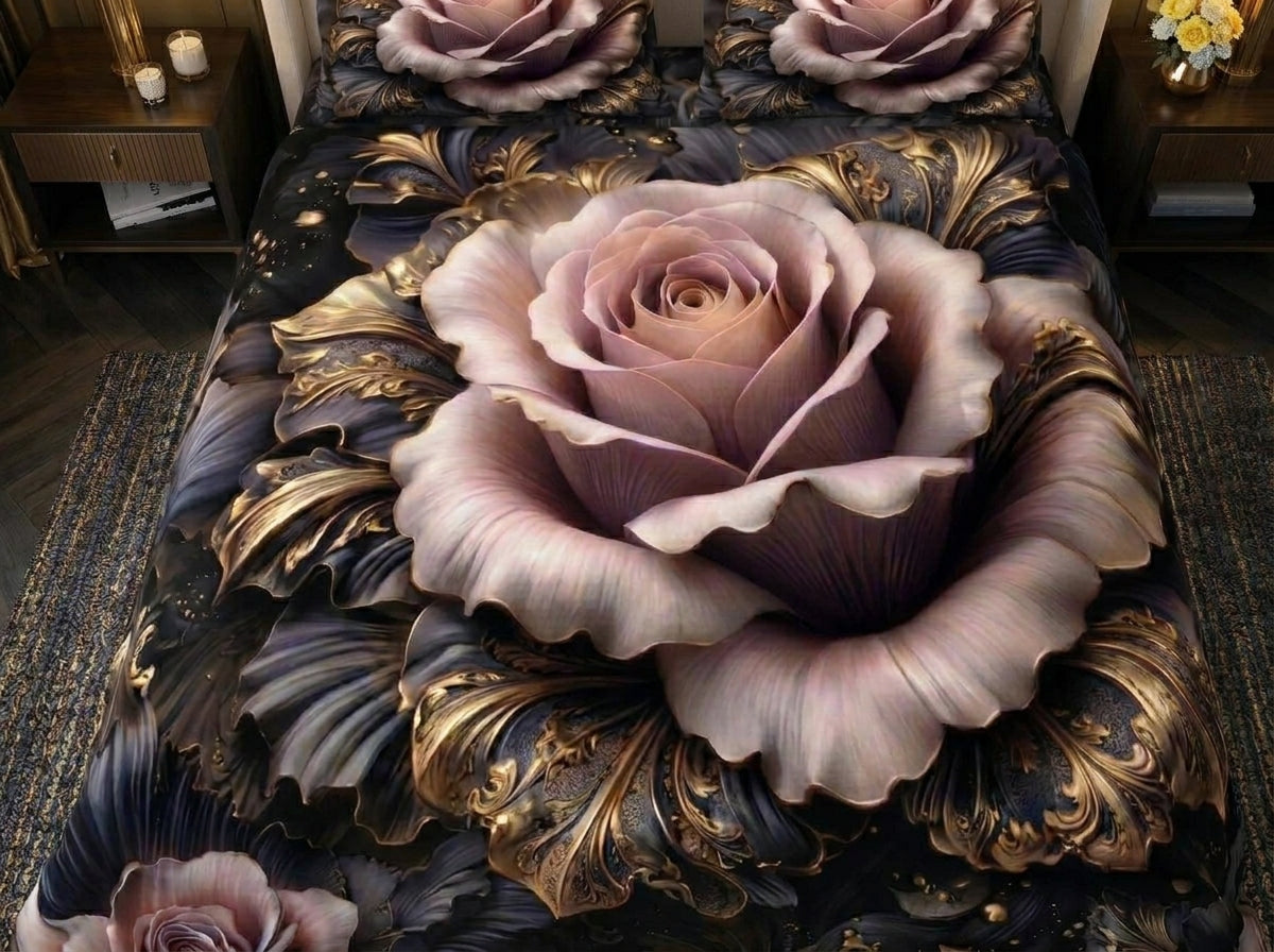 Magic Nights Velvet Rose 7D Bedsheet - (Black)