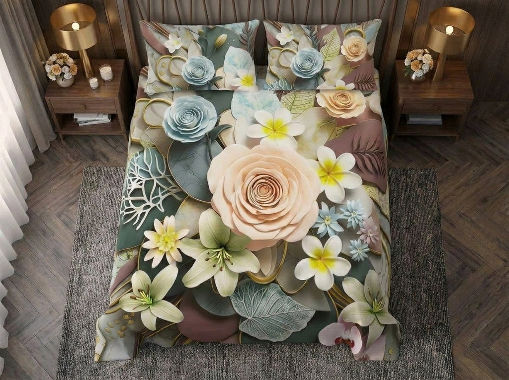 Magic Nights Floral Harmony 7D Bedsheet - (Sage Green)