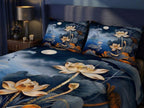 Magic Nights Moonlit Lotus 7D Bedsheet - (Midnight Blue)