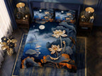 Magic Nights Moonlit Lotus 7D Bedsheet - (Midnight Blue)