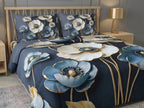 Magic Nights Sapphire Bloom 7D Bedsheet - (Navy Blue)