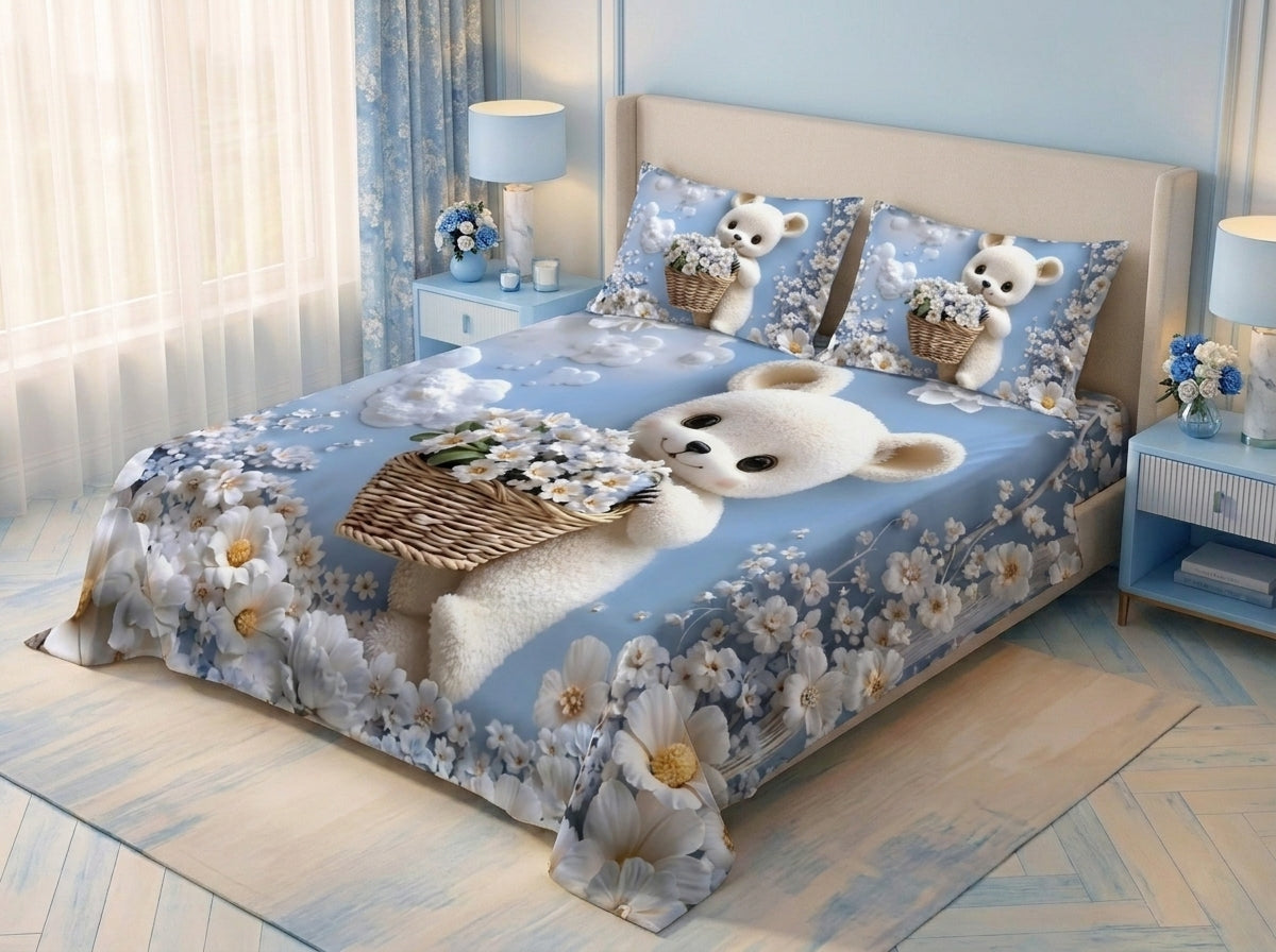 Magic Nights TeddyBloom 7D Bedsheet - (sky)