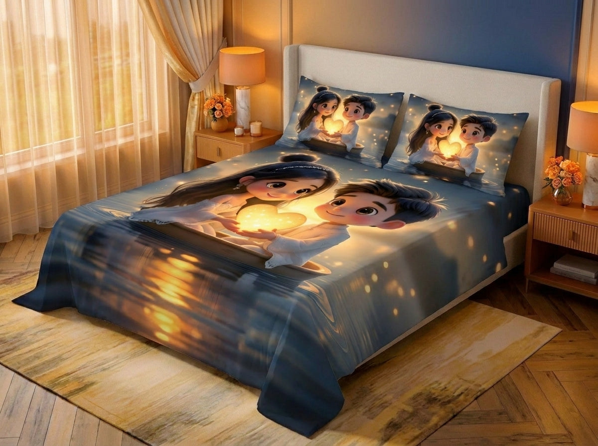 Magic Nights HeartGlow 7D Bedsheet - (Golden)