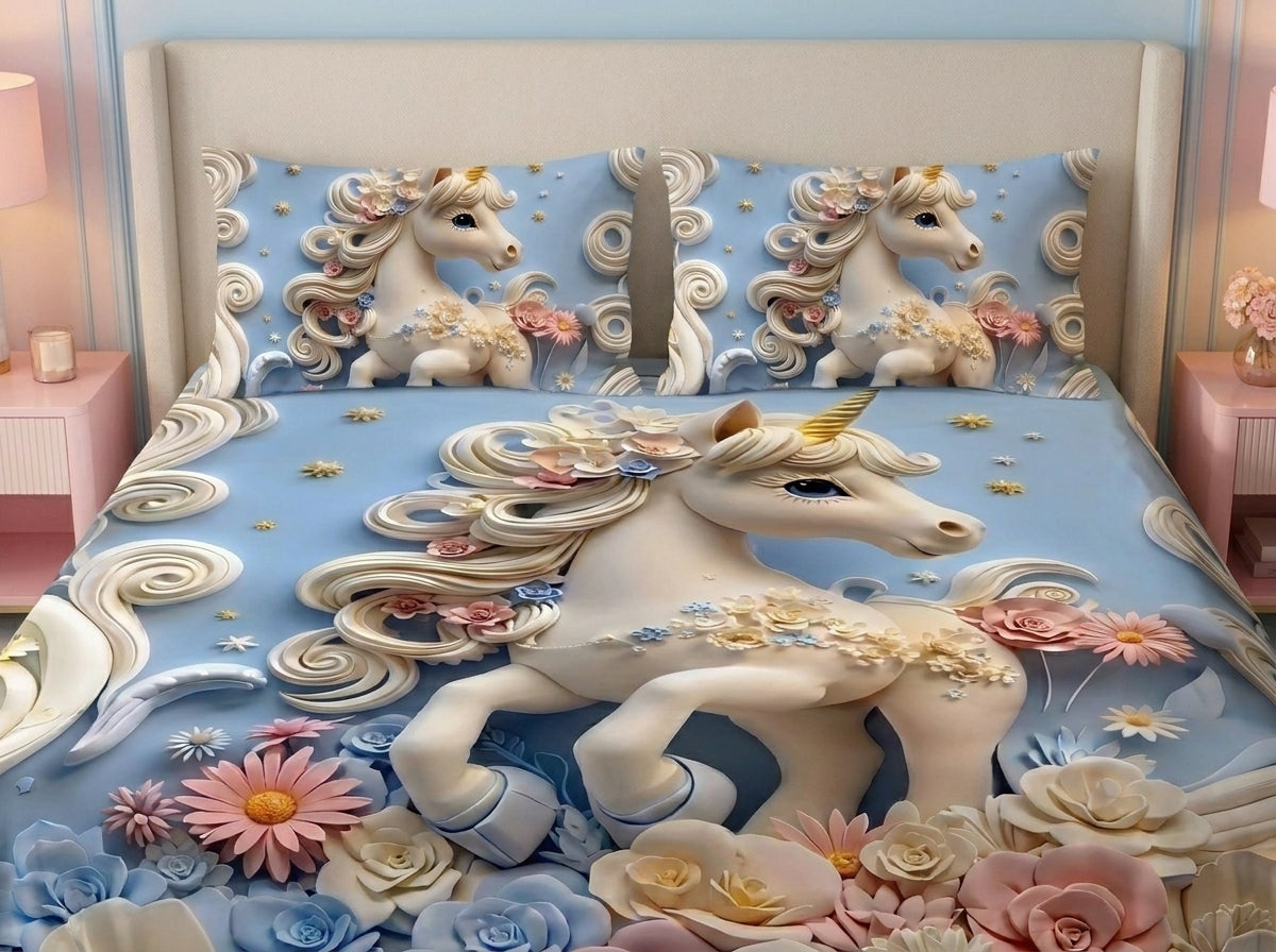 Magic Nights Dream Unicorn 7D Bedsheet - (Blue)
