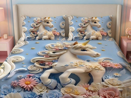 Magic Nights Dream Unicorn 7D Bedsheet - (Blue)