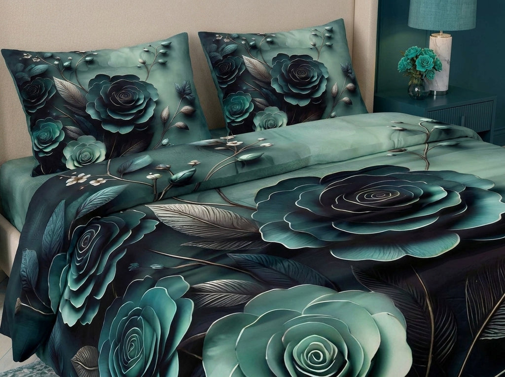 Magic Nights Emerald Noir 7D Bedsheet - (Teal)