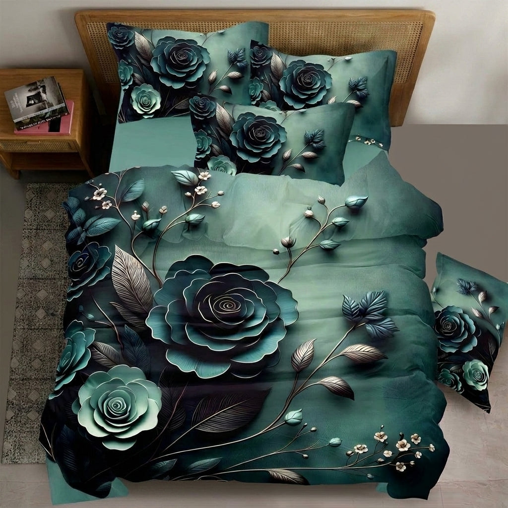 Magic Nights Emerald Noir 7D Bedsheet - (Teal)