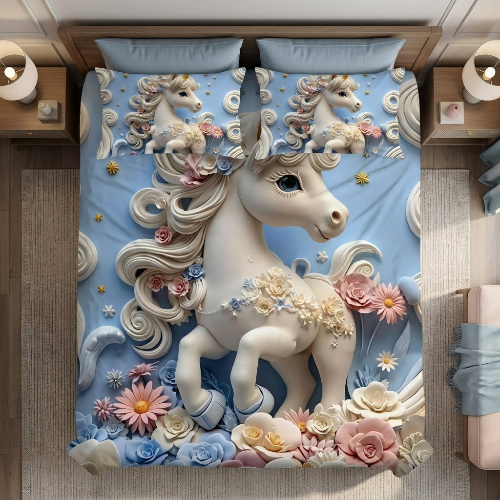 Magic Nights Dream Unicorn 7D Bedsheet - (Blue)