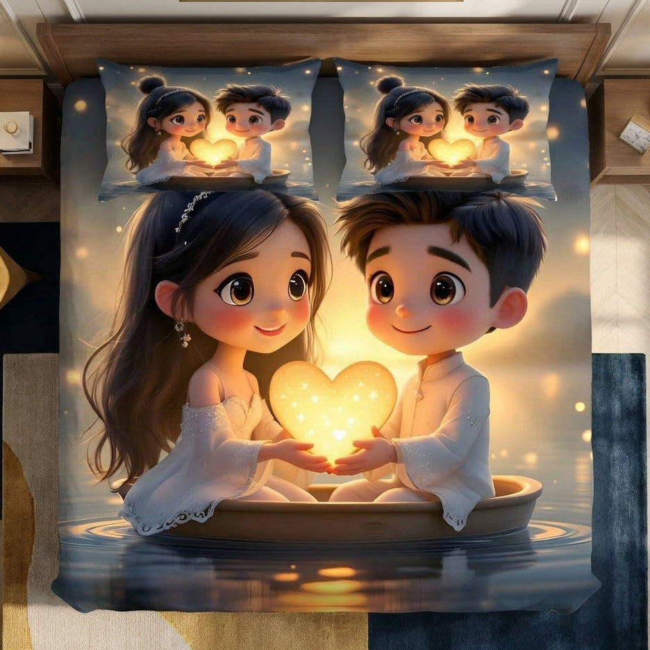 Magic Nights HeartGlow 7D Bedsheet - (Golden)