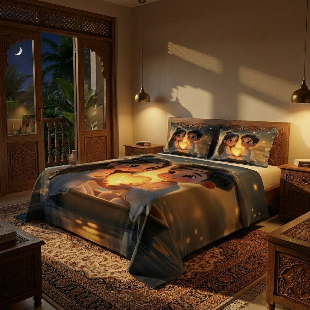 Magic Nights HeartGlow 7D Bedsheet - (Golden)