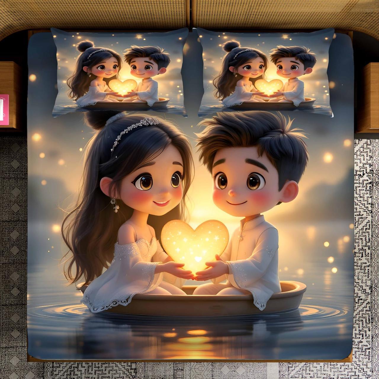 Magic Nights HeartGlow 7D Bedsheet - (Golden)