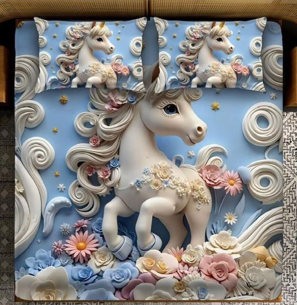Magic Nights Dream Unicorn 7D Bedsheet - (Blue)