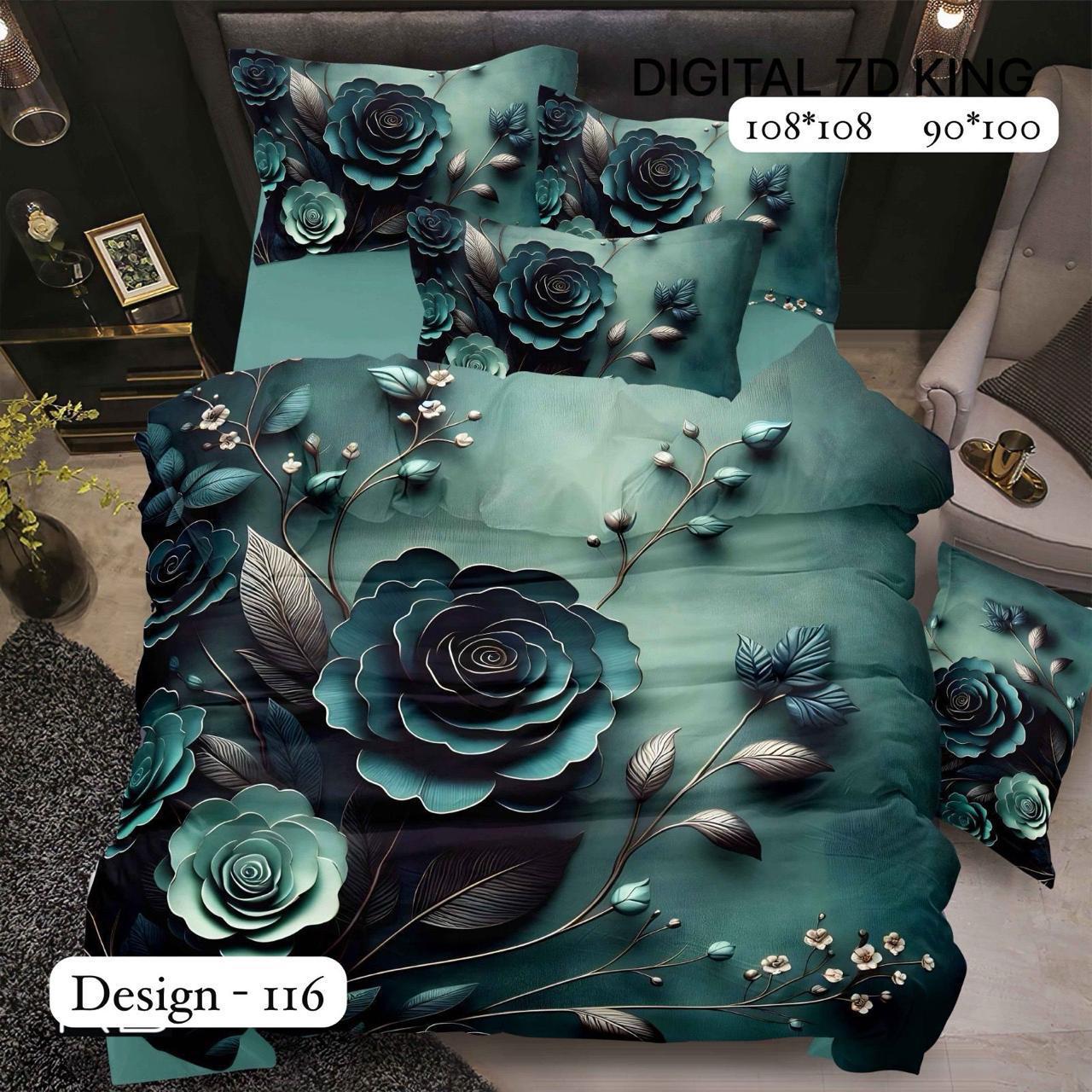 Magic Nights Emerald Noir 7D Bedsheet - (Teal)