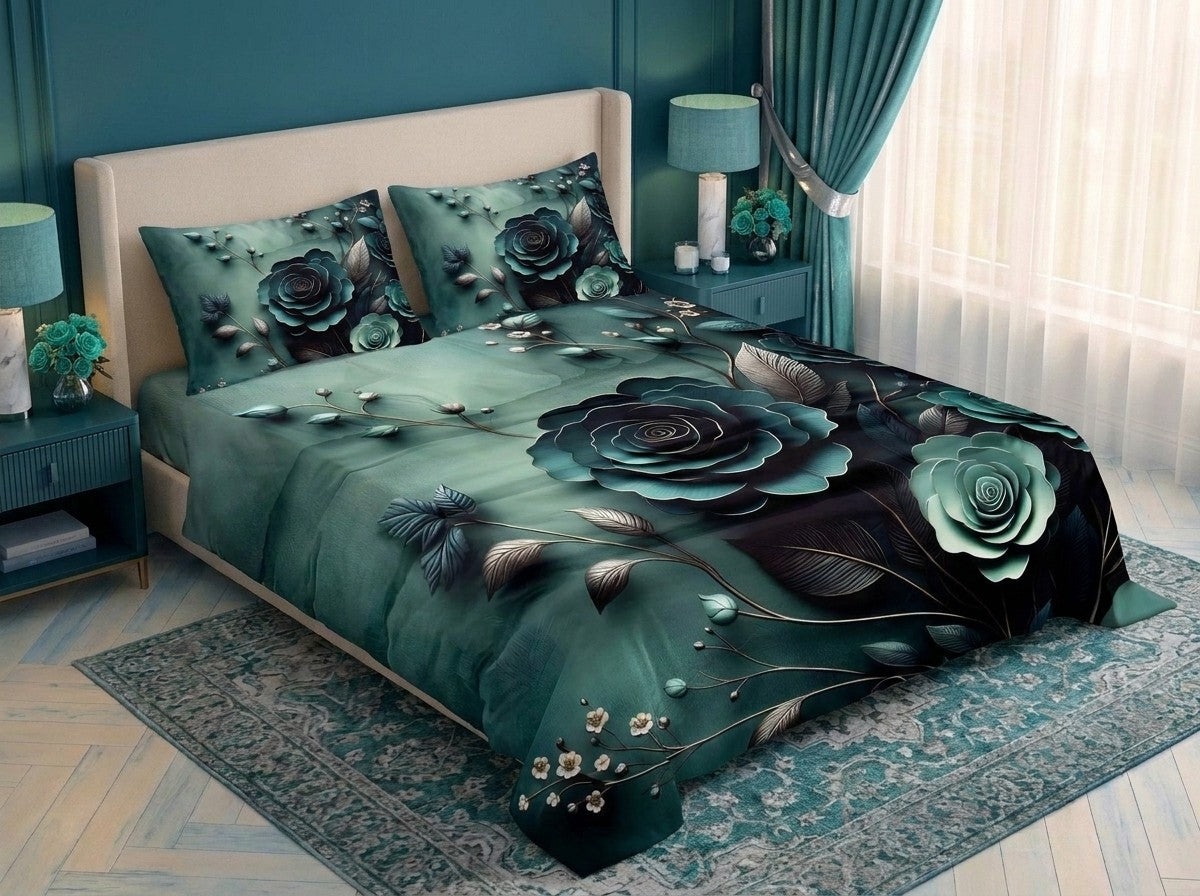 Magic Nights Emerald Noir 7D Bedsheet - (Teal)