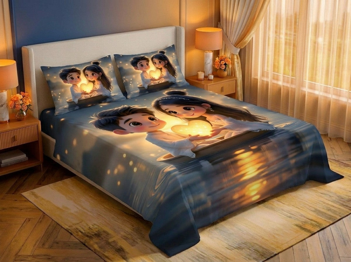 Magic Nights HeartGlow 7D Bedsheet - (Golden)